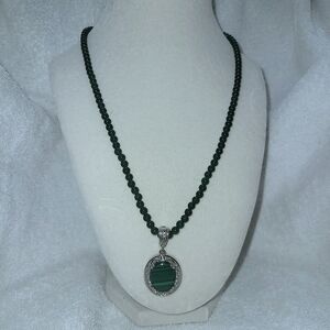 African Malachite Pendant with Green Quartzite Beaded Necklace